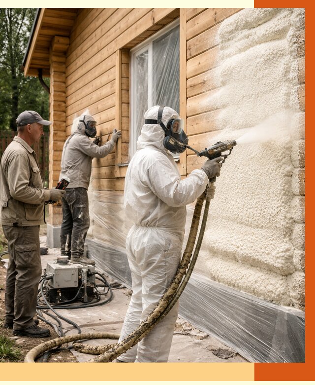 Утепление дома из бруса ППУ в Чехове от 3914 руб/м2 под ключ | ТепломастерЧхв