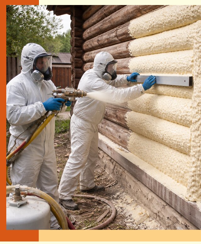 Утепление бревенчатого дома ППУ в Чехове эффективной изоляцией