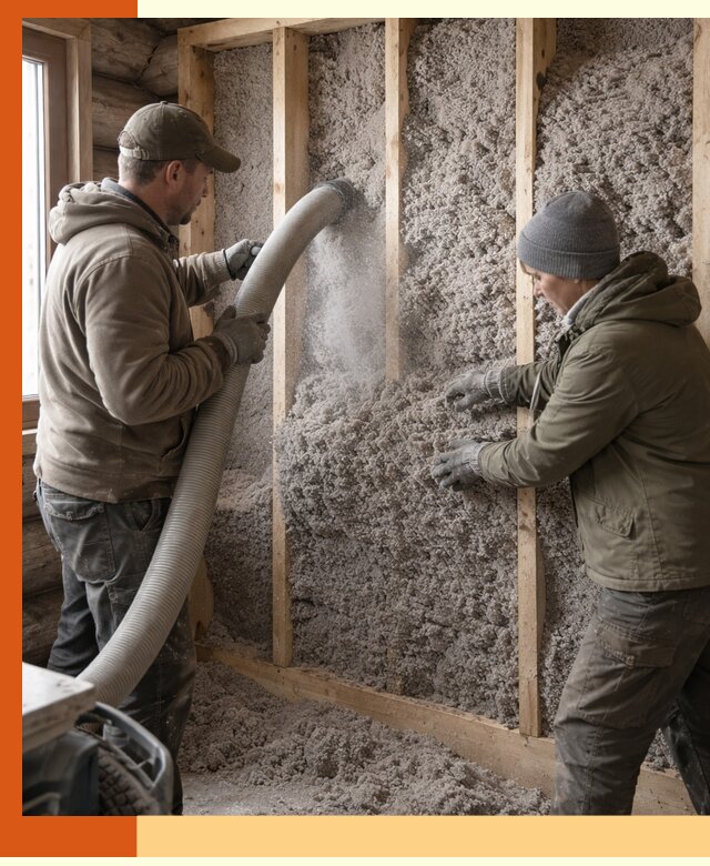 Утепление бревенчатого дома эковатой в Чехове