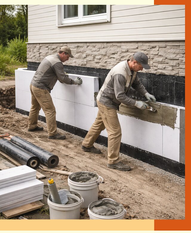 Утепление фундамента снаружи в Чехове от 4270 руб. за м² | ТепломастерЧхв