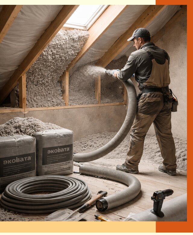 Утепление мансарды эковатой в Чехове от 2237 руб/м2 — монтаж, задувка, цена | ТепломастерЧхв