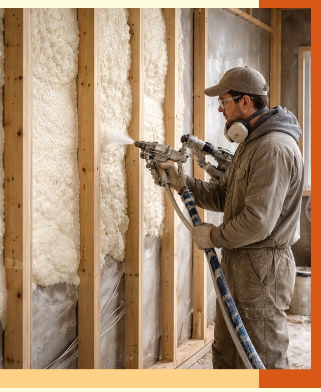 Утепление каркасной стены ППУ в Чехове от 4321 руб./м2 под ключ | ТепломастерЧхв