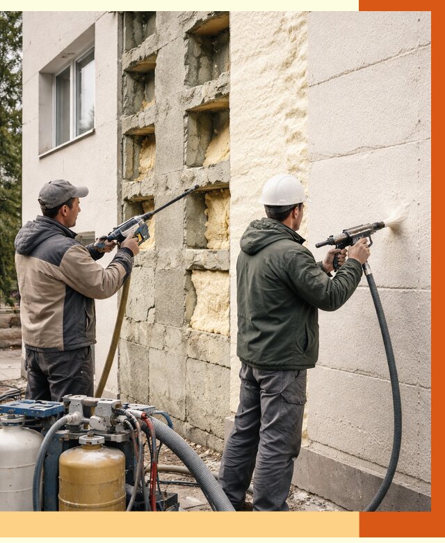 Заполнение пустот фасада в Чехове от 4575 руб. — утепление пустот облицовки | ТепломастерЧхв