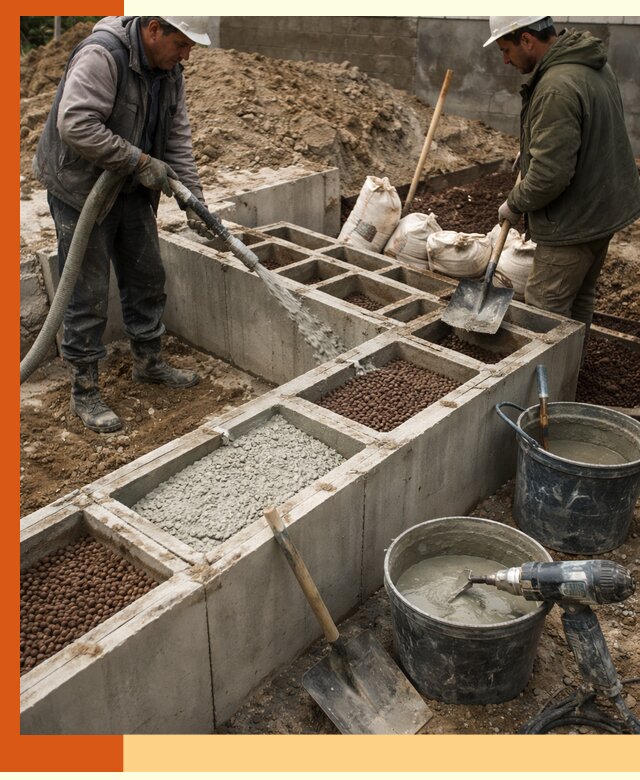 Заполнение полостей фундамента в Чехове герметичным утеплением и повышением прочности