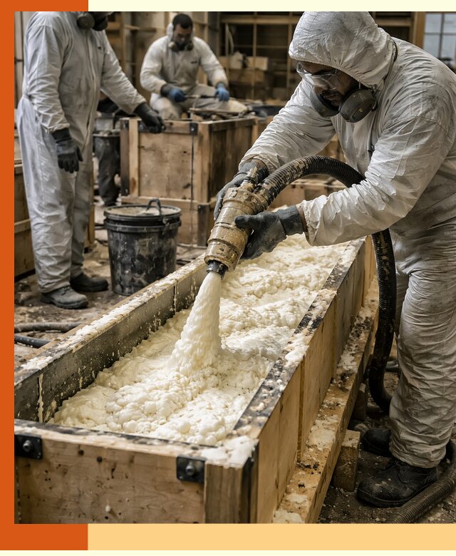 Заливка пенополиуретана в формы для утепления в Чехове